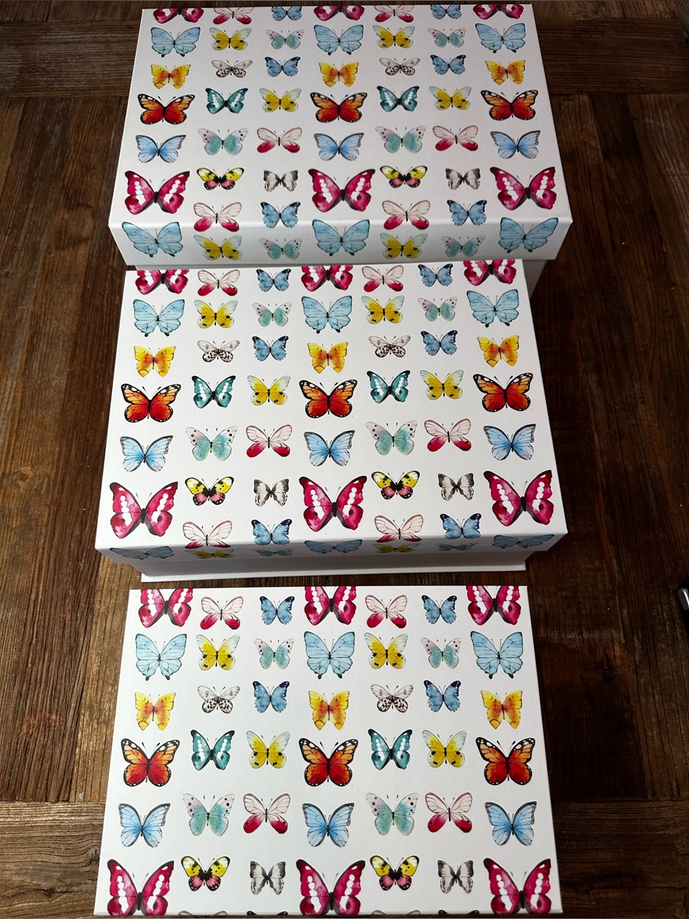 Butterfly Pattern Storage Box Set - White with Multi-Color Butterflies